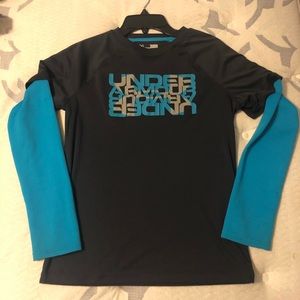 Slate gray/blue Under Armour youth shirt. Size lg